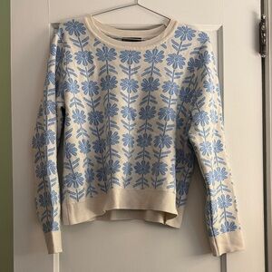 Blue and Cream Floral Sweater